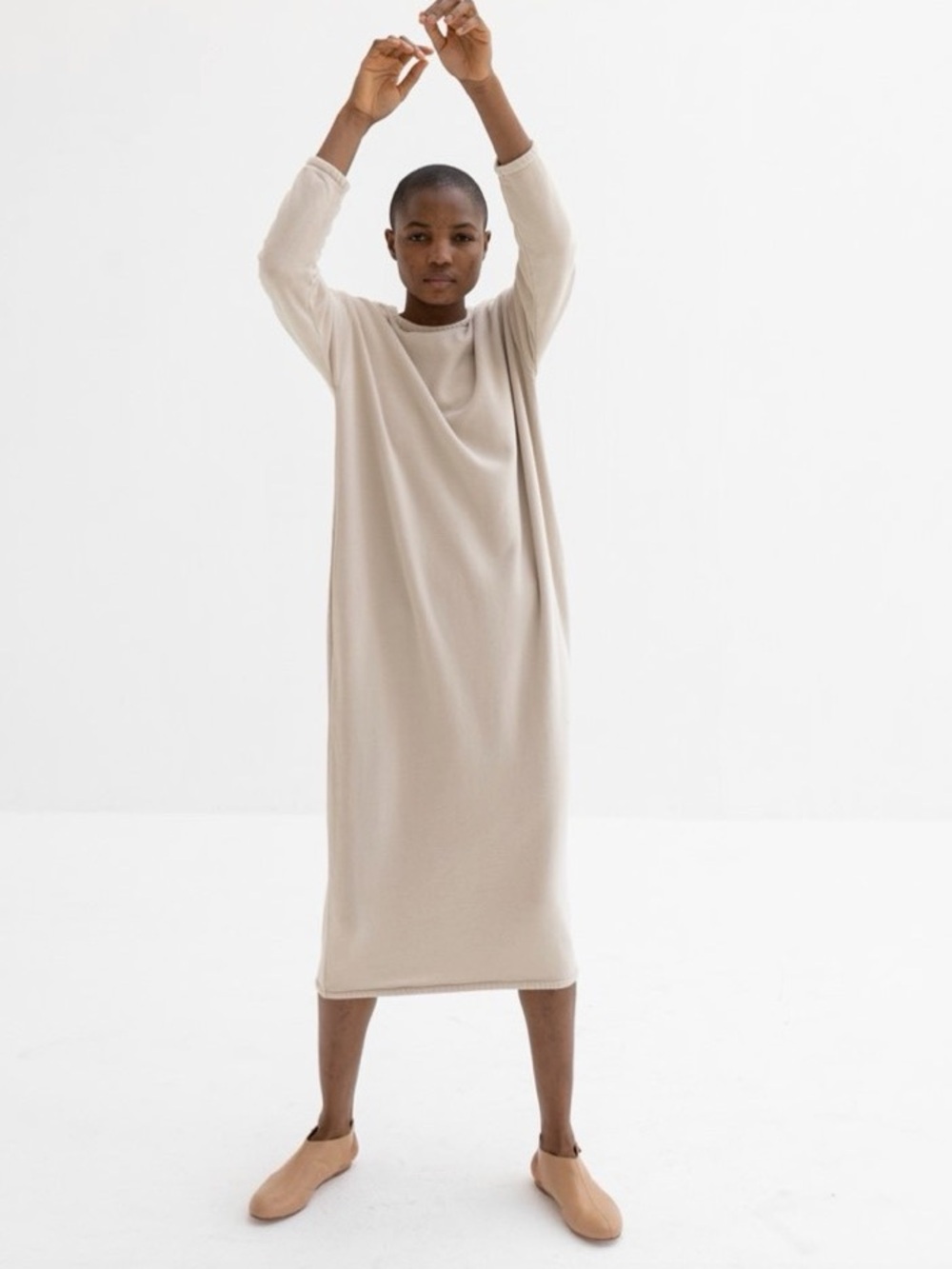 Black Crane Long Dress in Natural - Sweatshirt Dress